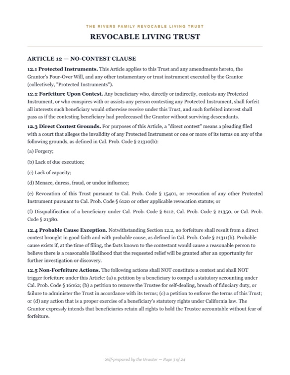 A page of the revocable living trust